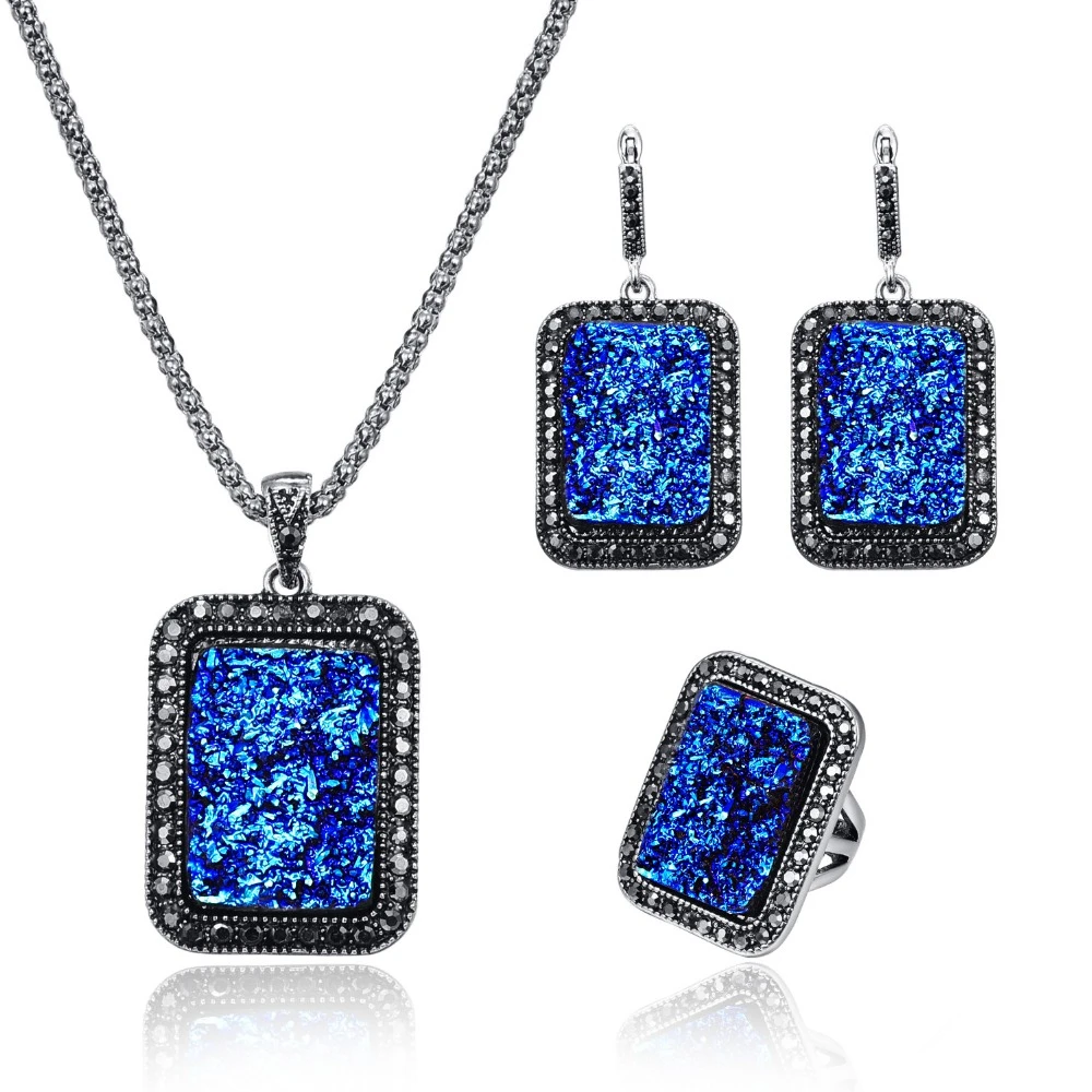 New Arrival Vintage Black Broken Resin Stone Women Jewelry Sets Antique Silver Crystal Square Pendant Earrings Necklace Sets 20%
New Arrival Vintage Black Broken Resin Stone Women Jewelry Sets Antique Silver Crystal Square Pendant Earrings Necklace Sets 20%