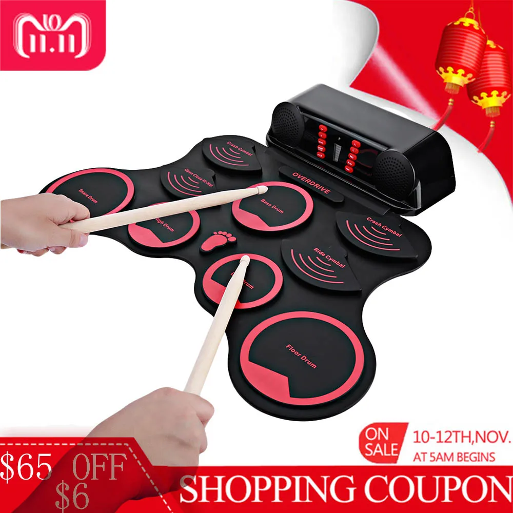 10 Pads Electronic Roll Up Drum Kit Silicone Conventional Rubber-Type Electronic Board With Recording Function Electronic Drum
10 Pads Electronic Roll Up Drum Kit Silicone Conventional Rubber-Type Electronic Board With Recording Function Electronic Drum