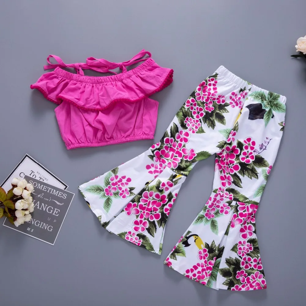 2018 Girls Clothes Boutique Kids Clothing Lotus Leaf Collar Off Shoulder Summer Top Floral Girls Bell Bottoms Pants Set Children
2018 Girls Clothes Boutique Kids Clothing Lotus Leaf Collar Off Shoulder Summer Top Floral Girls Bell Bottoms Pants Set Children