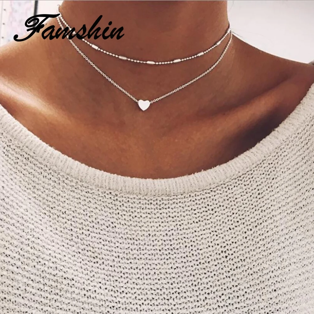FAMSHIN New Lovely Style 2 layers Gold Color Love Heart Adjustable Necklace Multilayer Chain Choker Necklace For Gift 2 Pcs/Set
FAMSHIN New Lovely Style 2 layers Gold Color Love Heart Adjustable Necklace Multilayer Chain Choker Necklace For Gift 2 Pcs/Set