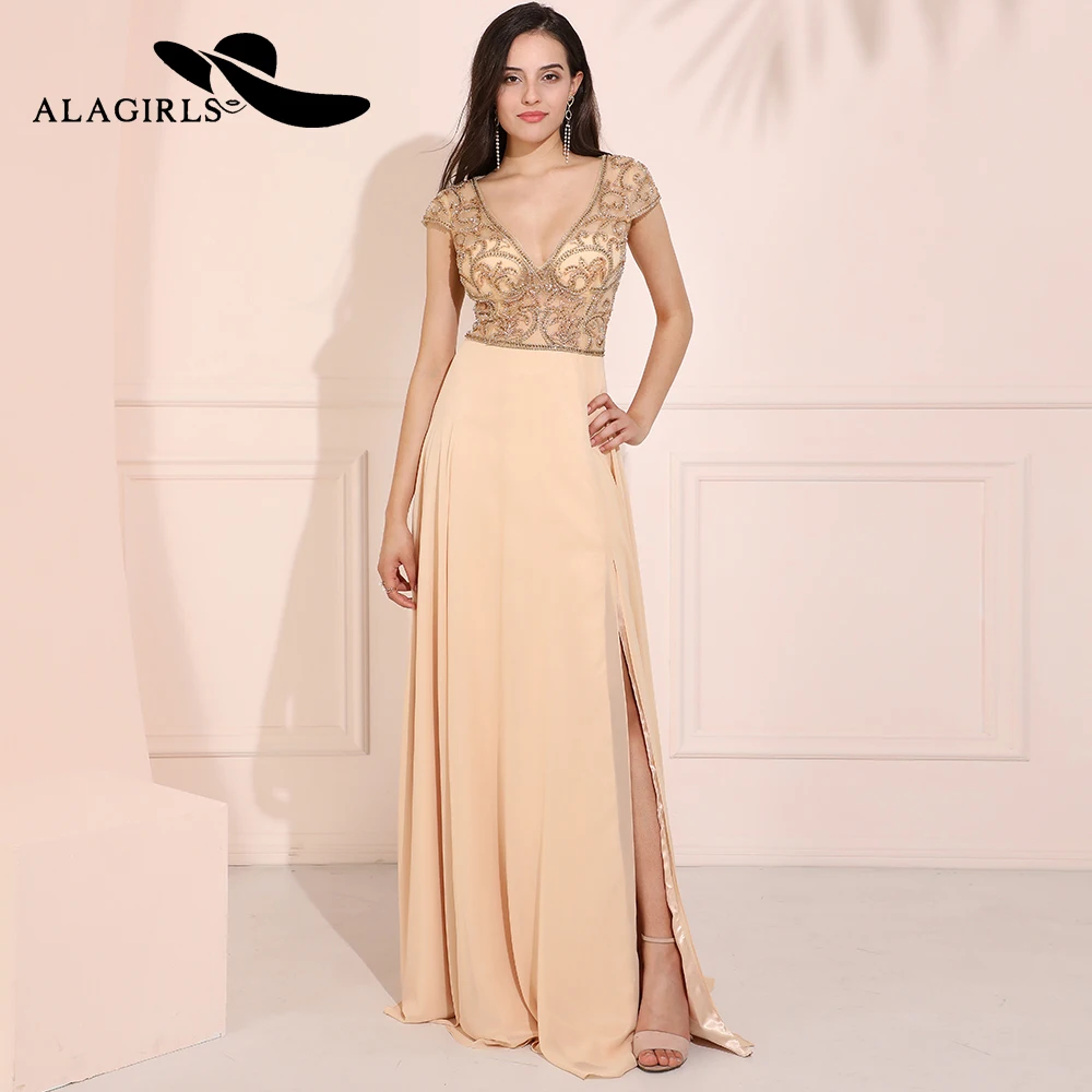 Alagrils New Arrival Chiffon Prom Dresses 2019 V-neck Beading Prom Gowns Illusion Cap Sleeves Formal Party Dress Robes de bal
Alagrils New Arrival Chiffon Prom Dresses 2019 V-neck Beading Prom Gowns Illusion Cap Sleeves Formal Party Dress Robes de bal