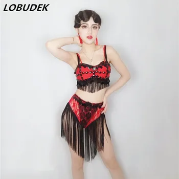2 Pieces Sexy Stage Wear Bar Nightclub Women DJ Pole Dancing Costume Red Black Rhinestones Fringe Bikini Set Party Dance Outfits
2 Pieces Sexy Stage Wear Bar Nightclub Women DJ Pole Dancing Costume Red Black Rhinestones Fringe Bikini Set Party Dance Outfits