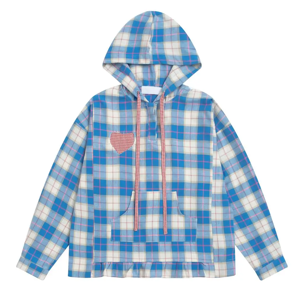 2018 Autumn Winter New Ladies Hooded Pullover Plaid Heart-shaped Lattice Patchwork Long Sleeve Femme Cotton Blue Hoodies
2018 Autumn Winter New Ladies Hooded Pullover Plaid Heart-shaped Lattice Patchwork Long Sleeve Femme Cotton Blue Hoodies