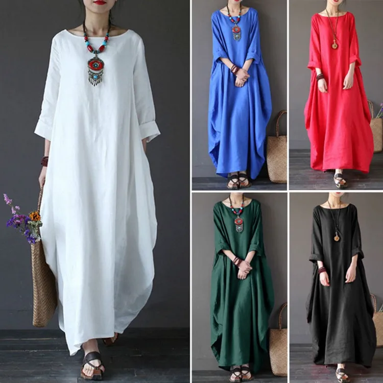  Long Sleeve O Neck Casual Pluz Size Dress