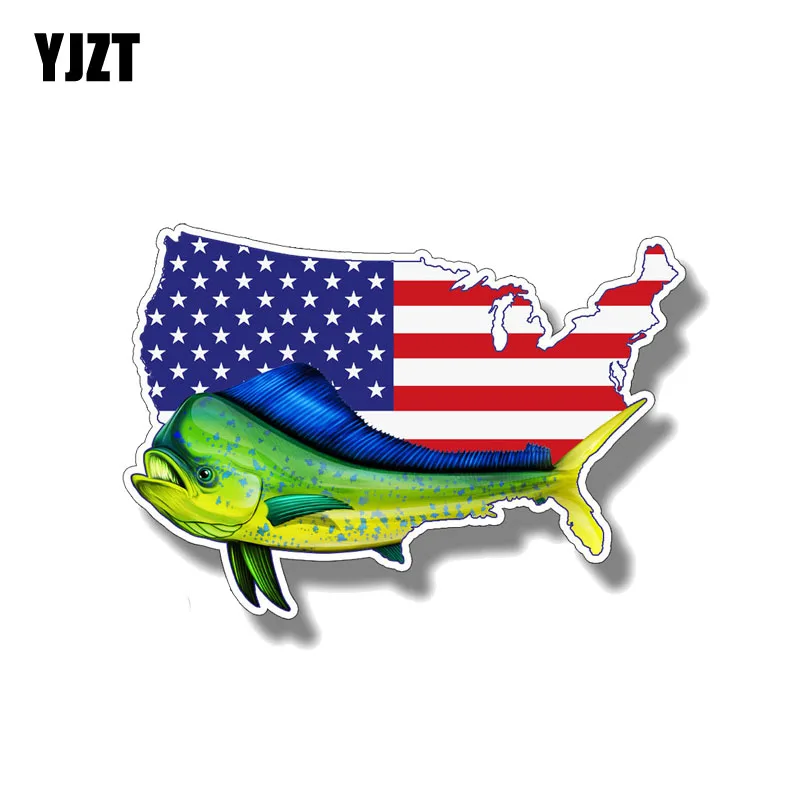 YJZT 13 6 см * 9 4 креативные рыбы США американский флаг наклейка ПВХ стикер автомобиля
