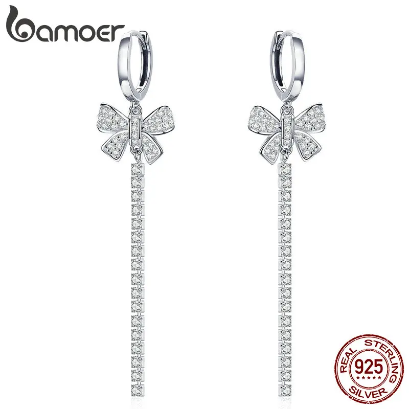 BAMOER Authentic 925 Sterling Silver Elegant Tassel Bowknot Dazzling CZ Drop Earrings for Women Sterling Silver Jewelry SCE462
BAMOER Authentic 925 Sterling Silver Elegant Tassel Bowknot Dazzling CZ Drop Earrings for Women Sterling Silver Jewelry SCE462