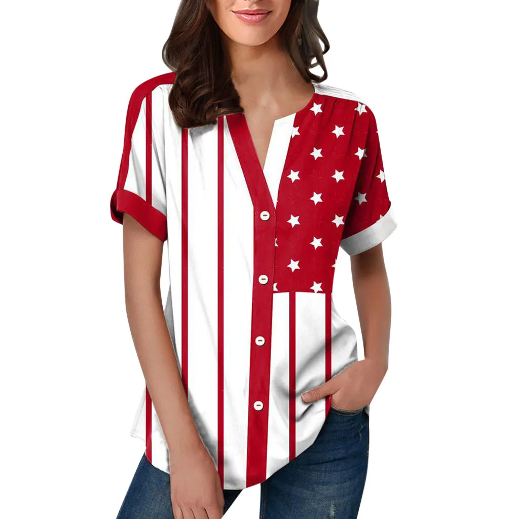 2019 Hot Souvenir Women'S Summer T-Shirt American Flag Independence Day Short Button Sleeve Tops Sexy V Neck Top Female Clothes
2019 Hot Souvenir Women'S Summer T-Shirt American Flag Independence Day Short Button Sleeve Tops Sexy V Neck Top Female Clothes