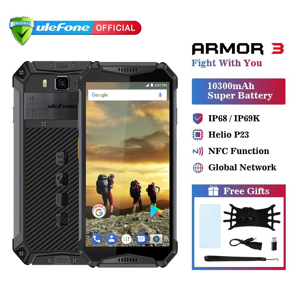 Ulefone Armor 3 IP68 Waterproof Mobile Phone Android 8.1 5.7" FHD+ Octa Core helio P23 4GB 64GB NFC Global Version Smartphone
Ulefone Armor 3 IP68 Waterproof Mobile Phone Android 8.1 5.7" FHD+ Octa Core helio P23 4GB 64GB NFC Global Version Smartphone