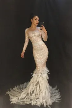 Women Sparkly Rhinestones Long Feather Sexy Nude Dress Nightclub Bar Prom Birthday Celebrate Show Costume Dresses Female Singer
Women Sparkly Rhinestones Long Feather Sexy Nude Dress Nightclub Bar Prom Birthday Celebrate Show Costume Dresses Female Singer