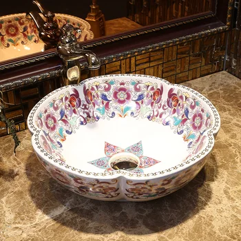 China Painting wash basin Ceramic Painting Art Lavabo Bathroom Vessel Sinks Round counter top color wash basin flower shape
China Painting wash basin Ceramic Painting Art Lavabo Bathroom Vessel Sinks Round counter top color wash basin flower shape