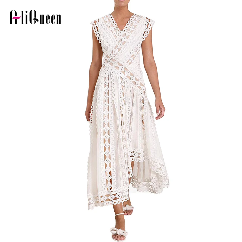 Runway Designer Women Sexy Hollow Out Lace Dress Elegant Female V Neck Asymmetrical Sleeveless Long Dresses Party Dress Vestidos
Runway Designer Women Sexy Hollow Out Lace Dress Elegant Female V Neck Asymmetrical Sleeveless Long Dresses Party Dress Vestidos