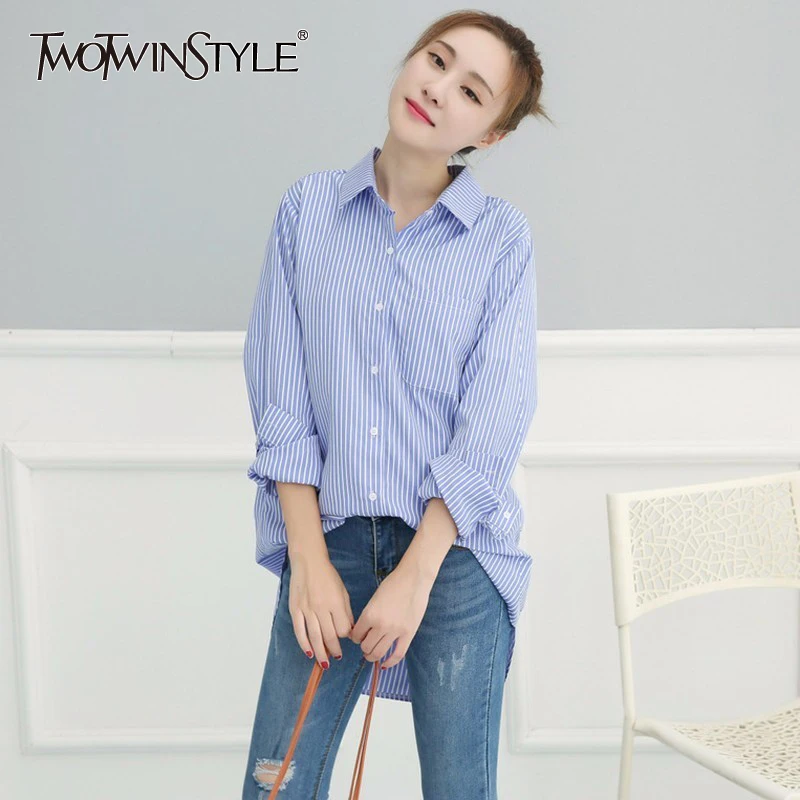 TWOTWINSTYLE Basic Shirt Tops Female Striped Long Sleeve Plus Size White Blouse For Women Spring Summer 2019 Fashion OL Clothing
TWOTWINSTYLE Basic Shirt Tops Female Striped Long Sleeve Plus Size White Blouse For Women Spring Summer 2019 Fashion OL Clothing