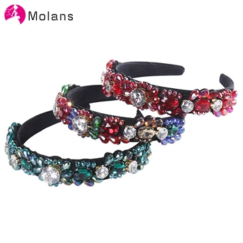 

Molans Porcelain Colorful Beading Hairbands Retro Luxury Palace Baroque Style Rhinestones Headbands Solid Women Hair Accessories