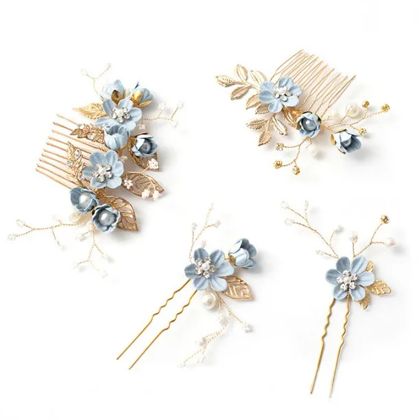 Luxury Blue Lavender Pink Flower Hair Combs Headdress Prom Bridal Wedding Hair Accessories Gold Leaves Hair Jewelry Hair Pins
Luxury Blue Lavender Pink Flower Hair Combs Headdress Prom Bridal Wedding Hair Accessories Gold Leaves Hair Jewelry Hair Pins