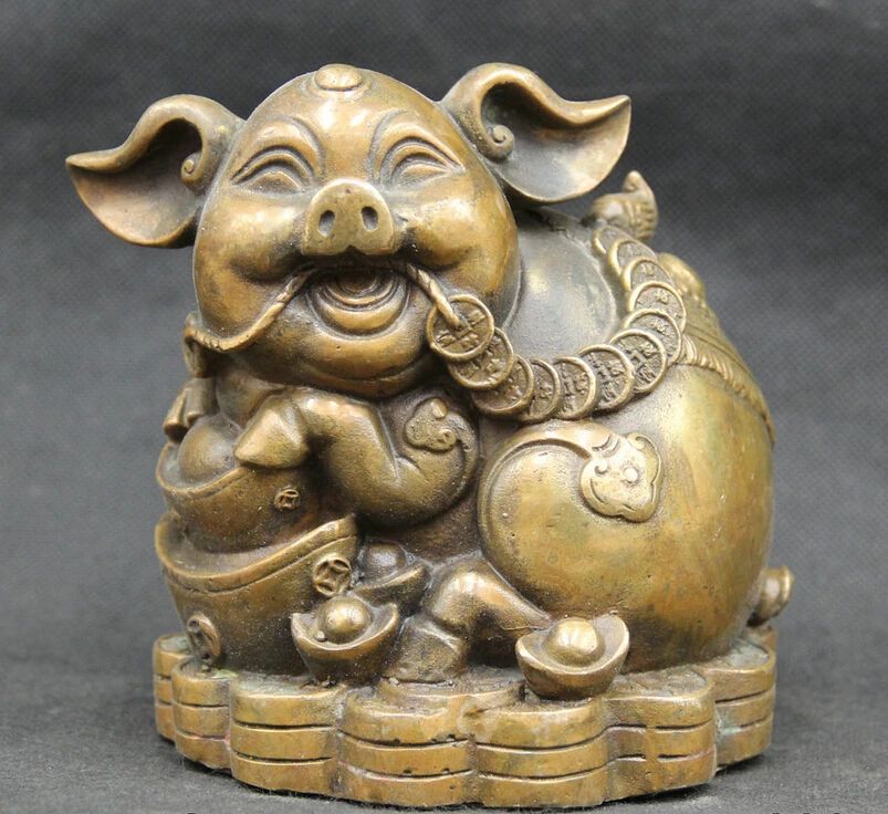 Collectible bronze S1752 6" Chinese Fengshui Copper Zodiac Year Pig Yuanbao Coin Money Wealth Statue B0403
Collectible bronze S1752 6" Chinese Fengshui Copper Zodiac Year Pig Yuanbao Coin Money Wealth Statue B0403