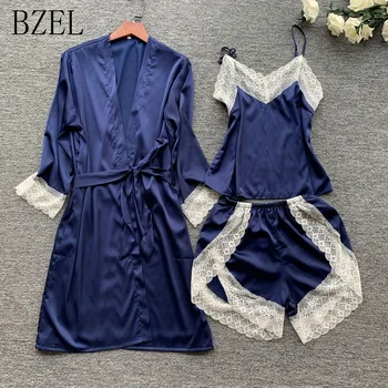 BZEL Summer Women Pajamas Sets Sexy Lace Pyjama Femme Sling Suit Nighty Satin Silk Sleepwear V-neck Casual Homewear Pijama 3PCS
BZEL Summer Women Pajamas Sets Sexy Lace Pyjama Femme Sling Suit Nighty Satin Silk Sleepwear V-neck Casual Homewear Pijama 3PCS
