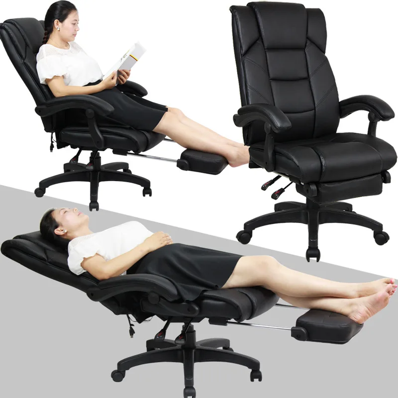 

Simple Modern Soft Leisure Lying Boss Chair Lifting Swivel Computer Chair Household Ergonomic Office Leather Chair With Footrest