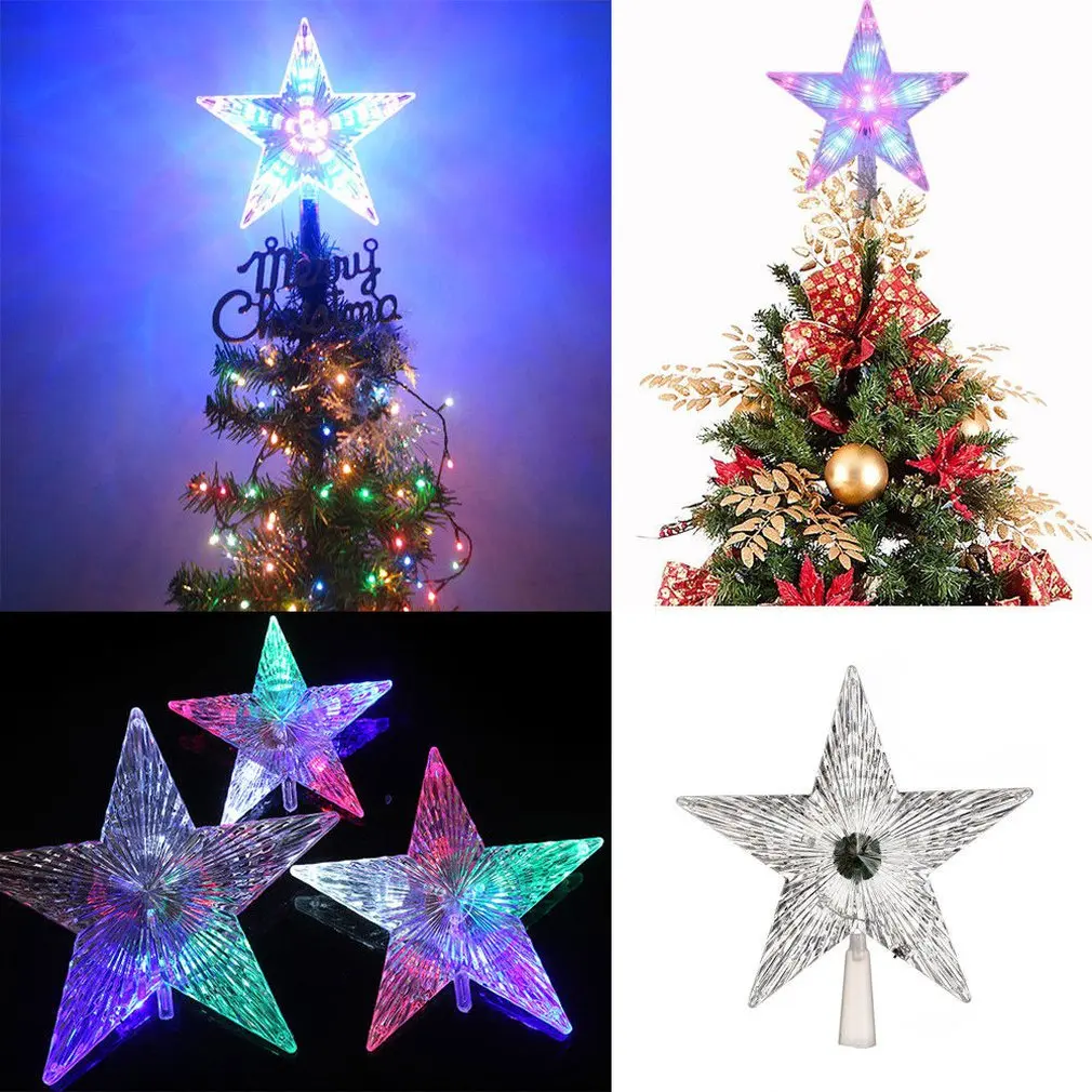 yayali Christmas Tree Topper Star LED Colored Light 8.7'' Christmas Tree Decoration Lamp Party Xmas Festival Flashing Chasing Decoration Give Away 20pcs Hook for Tree 