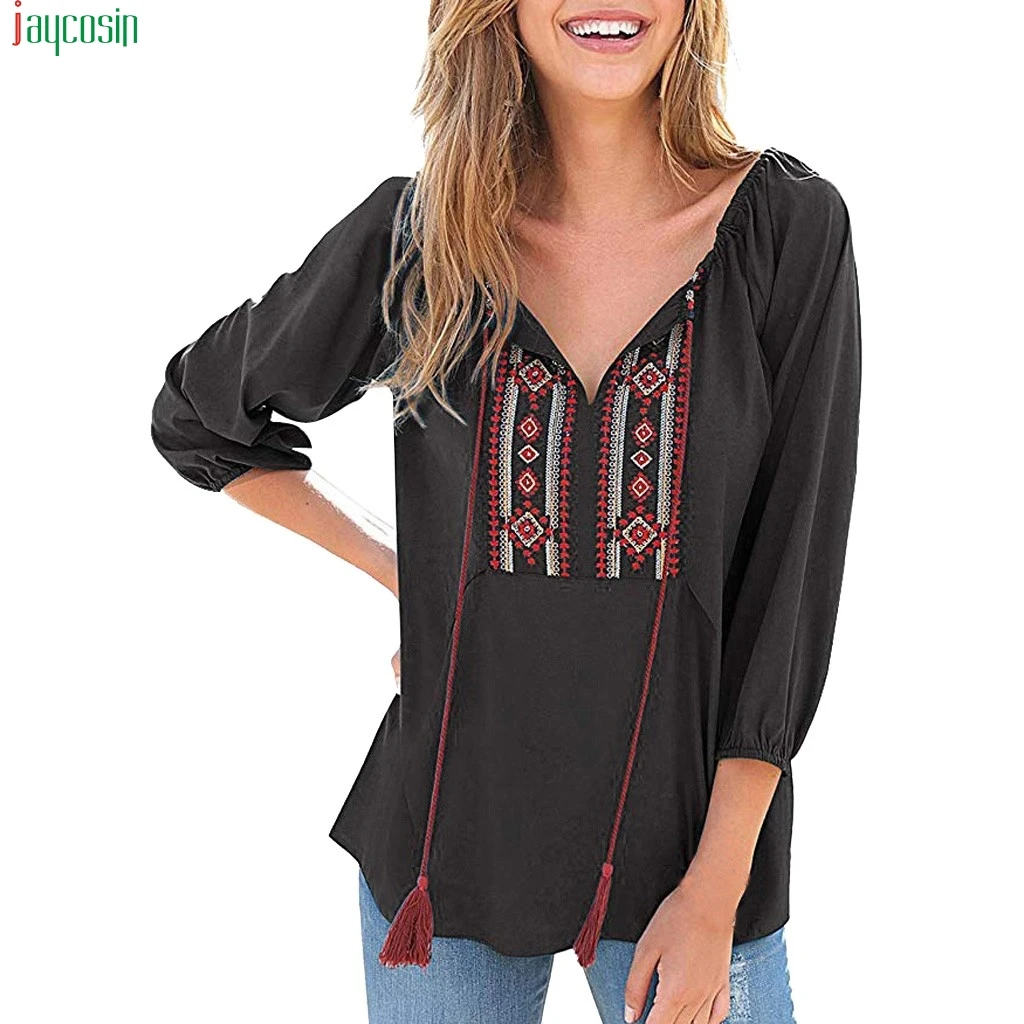 JAYCOSIN Fashion Women's Blouses 2019 Embroidery Strappy V Neck Shirts Casual Loose Blouses Tops Tassel Blouses Femme Clothing
JAYCOSIN Fashion Women's Blouses 2019 Embroidery Strappy V Neck Shirts Casual Loose Blouses Tops Tassel Blouses Femme Clothing