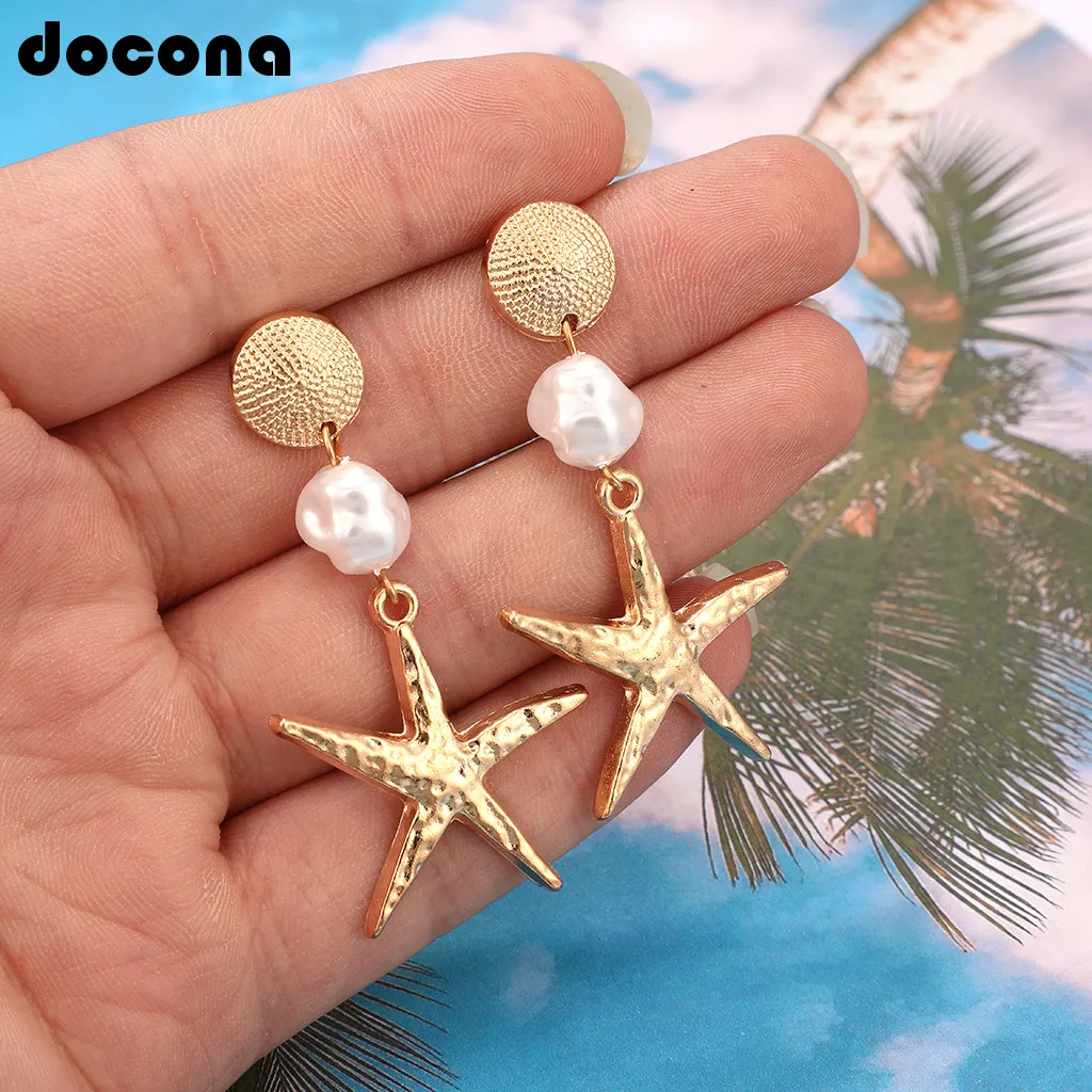 Docona Beach Bohemia Gold Color Sea Star Starfish Shell Pearl Long Drop Dangle for Women Metal Party Statement Jewelry B23202
Docona Beach Bohemia Gold Color Sea Star Starfish Shell Pearl Long Drop Dangle for Women Metal Party Statement Jewelry B23202