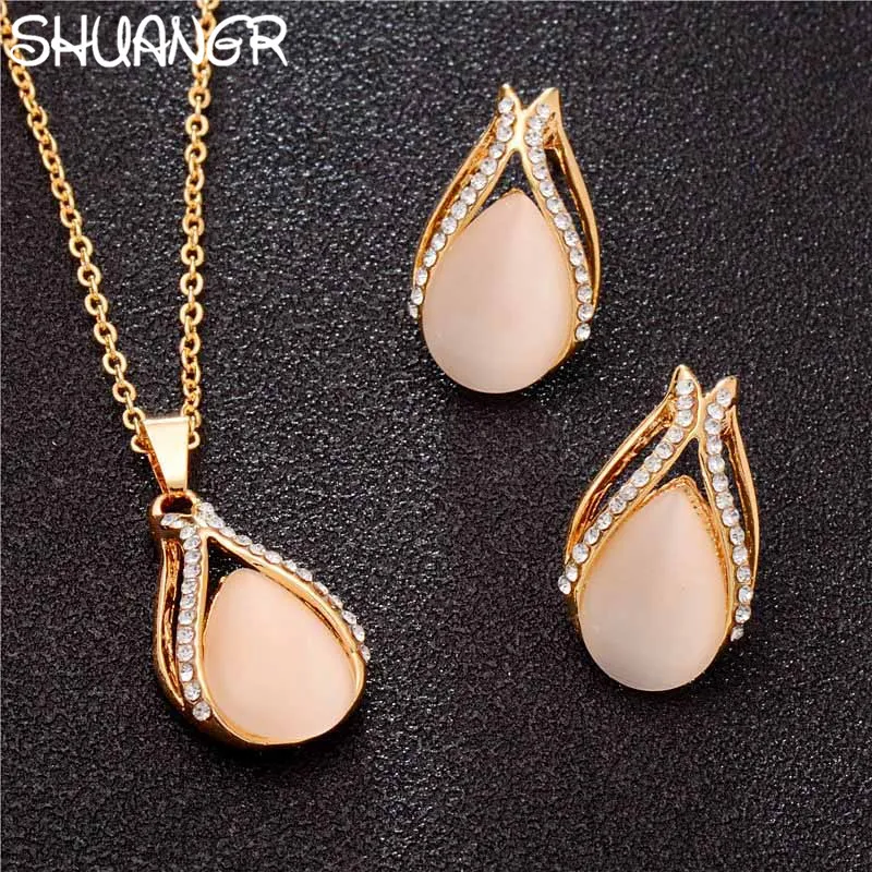 SHUANGR 2017 Opal Jewelry Set Gold Color Austrian Crystal Enamel Earring/Necklace/Flower Set For Women Wedding Clear CZ Gifts
SHUANGR 2017 Opal Jewelry Set Gold Color Austrian Crystal Enamel Earring/Necklace/Flower Set For Women Wedding Clear CZ Gifts