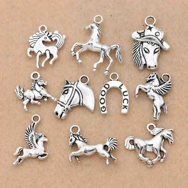 20 Pcs VTG Metallic Gold Horse Pony Carved Wood Beads Charms Crafts Jewelry 