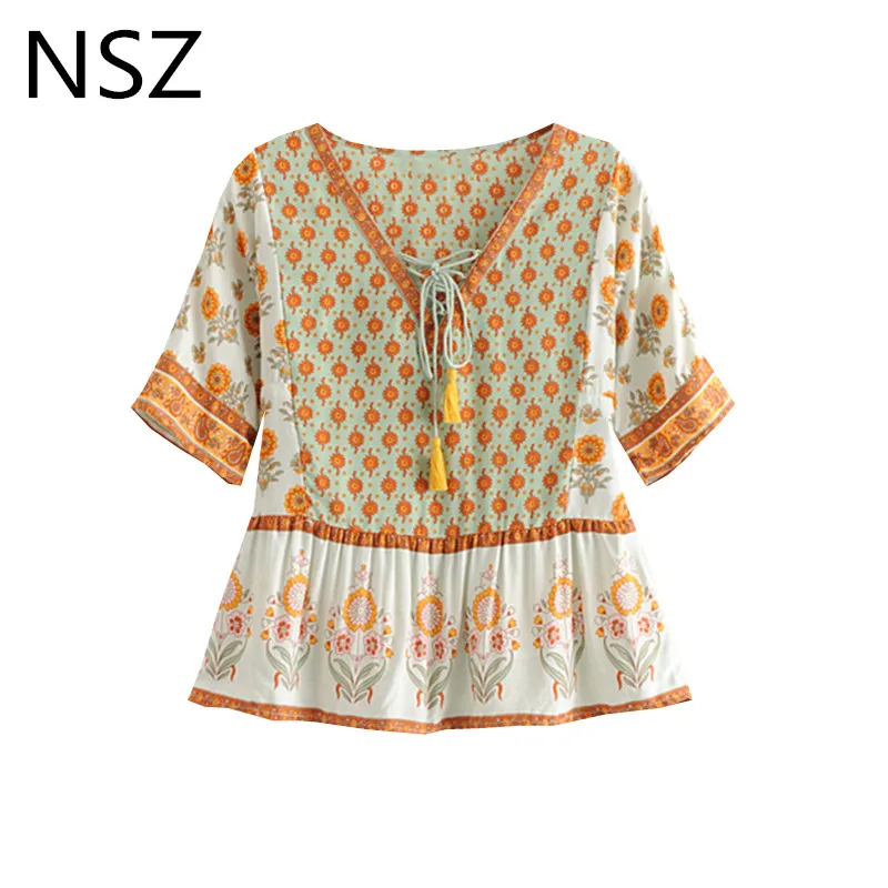 NSZ Women Print Cotton Boho Shirt Short Sleeve Crop Top V Neck Beach Holiday Summer Blouse Ladies Fashion Top Blusa Camisa
NSZ Women Print Cotton Boho Shirt Short Sleeve Crop Top V Neck Beach Holiday Summer Blouse Ladies Fashion Top Blusa Camisa