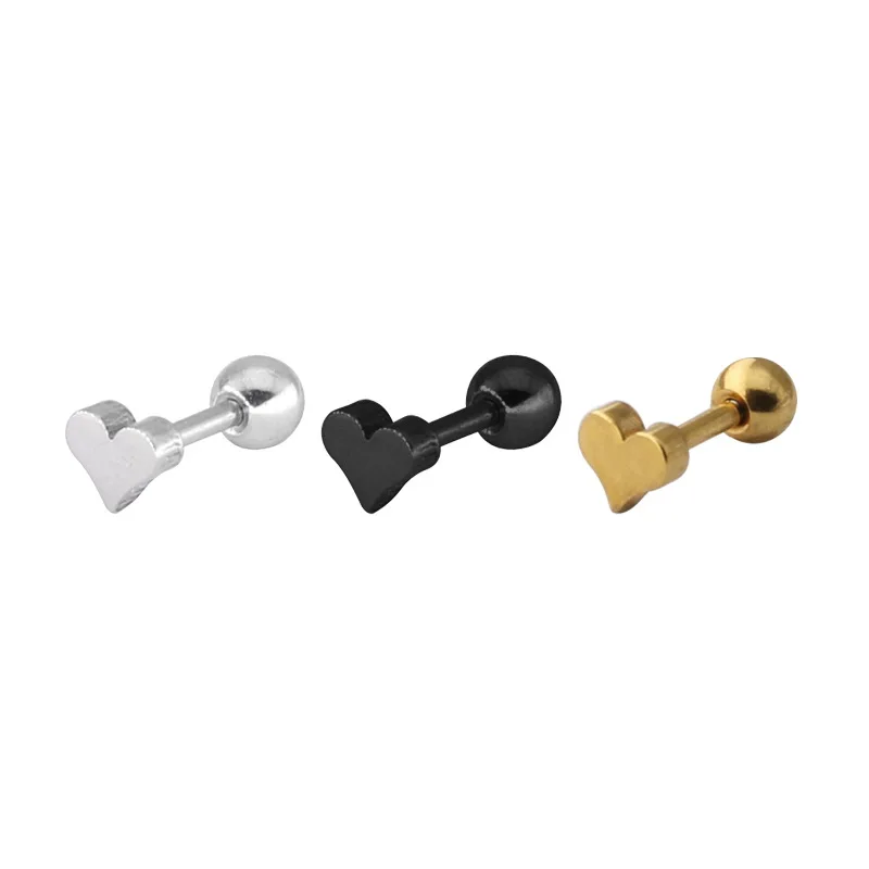 

Heart Style Stainless Steel Earrings Round Bolt Stud Earrings for Men Punk Gothic Barbell Black Earrings 30pcs/lot