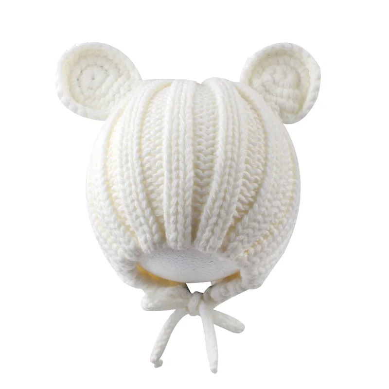 Korean Cute Baby Beanie Hat Knitted Fashion Girls Hat With Ears Lovely Lace Up Boys Hat Warm Autumn Toddler Hat Baby Accessories (4)
