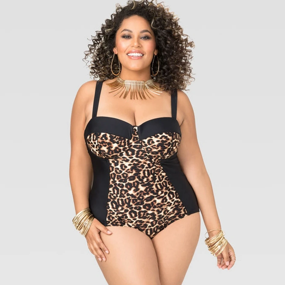 Hibkn leopard underwireone купальник размера плюс Push up с леопардовым принтом монокини