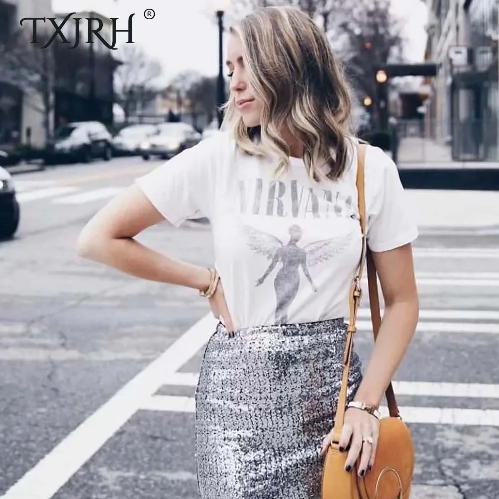 TXJRH Bohemian NIRVANA Letter Angel Wing Print Short Sleeve Tee Stylish Streetwear O-Neck Pullover Cotton White T-Shirt Tops
TXJRH Bohemian NIRVANA Letter Angel Wing Print Short Sleeve Tee Stylish Streetwear O-Neck Pullover Cotton White T-Shirt Tops