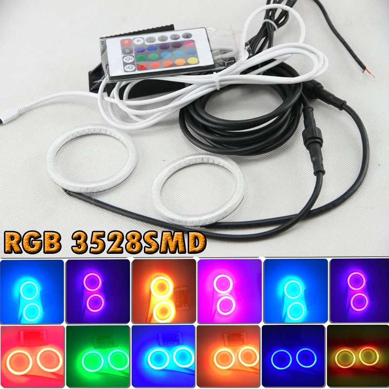 Waterproof RGB Multi-Color 3528 SMD Flash LED SMD Angel Eyes Kit IR control Headlight 72 80 120 125 140 60 65mm with PC Cover
Waterproof RGB Multi-Color 3528 SMD Flash LED SMD Angel Eyes Kit IR control Headlight 72 80 120 125 140 60 65mm with PC Cover