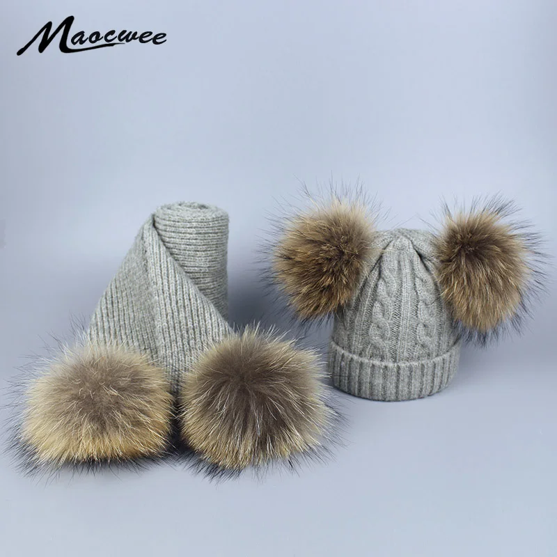 Women Pompon Beanies Hats and Scarves Set Kids Boys Girls Autumn Winter Raccoon Fur Pompom Wool Knitted Skullies Hats Caps Bones
Women Pompon Beanies Hats and Scarves Set Kids Boys Girls Autumn Winter Raccoon Fur Pompom Wool Knitted Skullies Hats Caps Bones