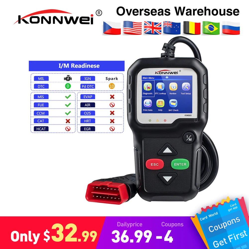 OBD2 Automotive Scanner OBD 2 Car Diagnostic Tool KONNWEI KW680 ODB2 Engine Code Reader Auto Diagnostic Scanner Better ELM 327
OBD2 Automotive Scanner OBD 2 Car Diagnostic Tool KONNWEI KW680 ODB2 Engine Code Reader Auto Diagnostic Scanner Better ELM 327
