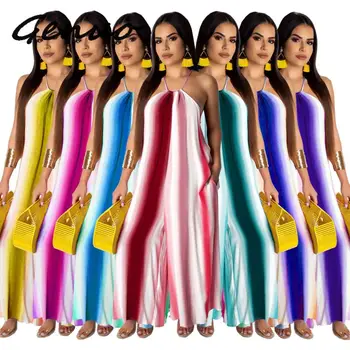 Sexy Off Shoulder Jumpsuit Striped Printed Romper Women Spaghetti Strap Sleeveless Wide Leg Loose Playsuit Summer Female Overall 
Sexy Off Shoulder Jumpsuit Striped Printed Romper Women Spaghetti Strap Sleeveless Wide Leg Loose Playsuit Summer Female Overall