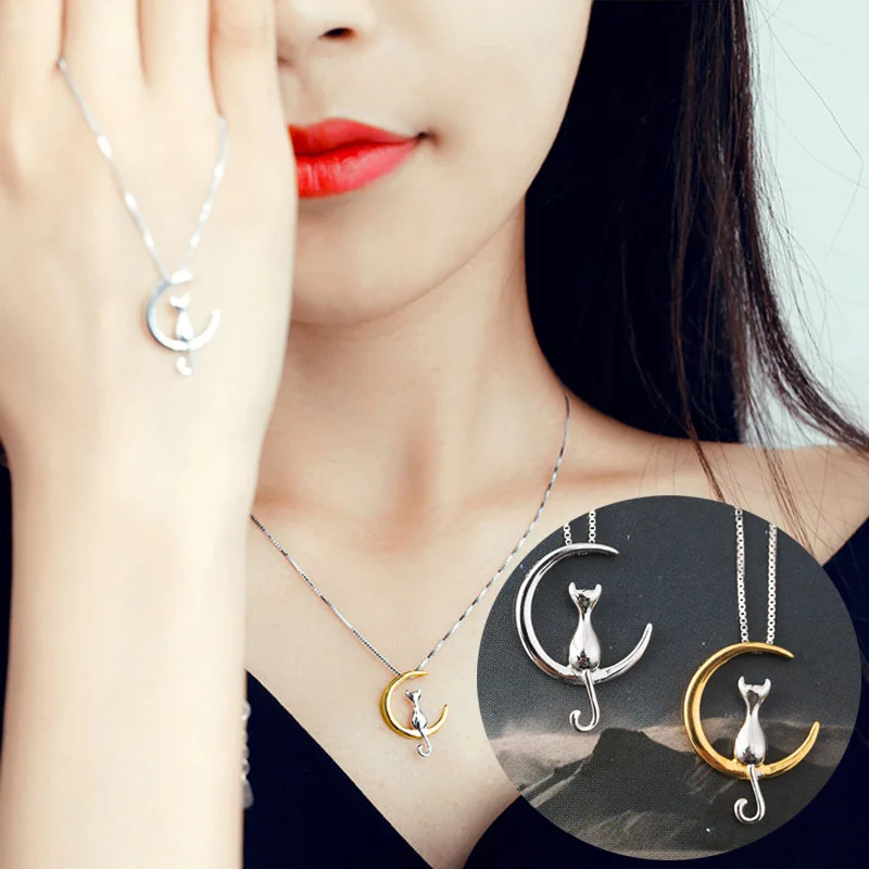 Charm Silver/Gold Color Fashion Cat Moon Pendant Necklace Link Chain Necklace For Pet Lucky Jewelry For Women Ladies' Gifts
Charm Silver/Gold Color Fashion Cat Moon Pendant Necklace Link Chain Necklace For Pet Lucky Jewelry For Women Ladies' Gifts