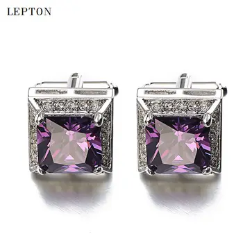 

Hot Sales Purple AAA Zircon Cufflinks Luxury Brand High Quality Crystal Groom wedding cuff links for mens With Gift Box gemelos