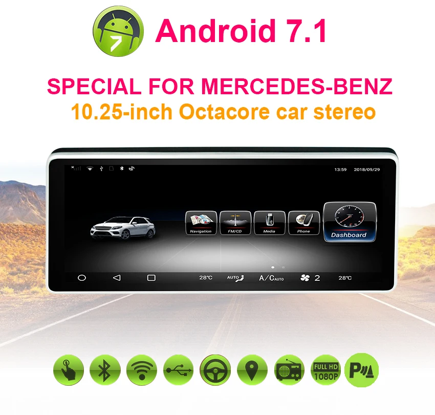 2 Koason 10.25inch 2+32G Android 7.1 Car Multimedia player audio stereo GPS Navigation for Mercedes Benz C Class W204 2008-2010