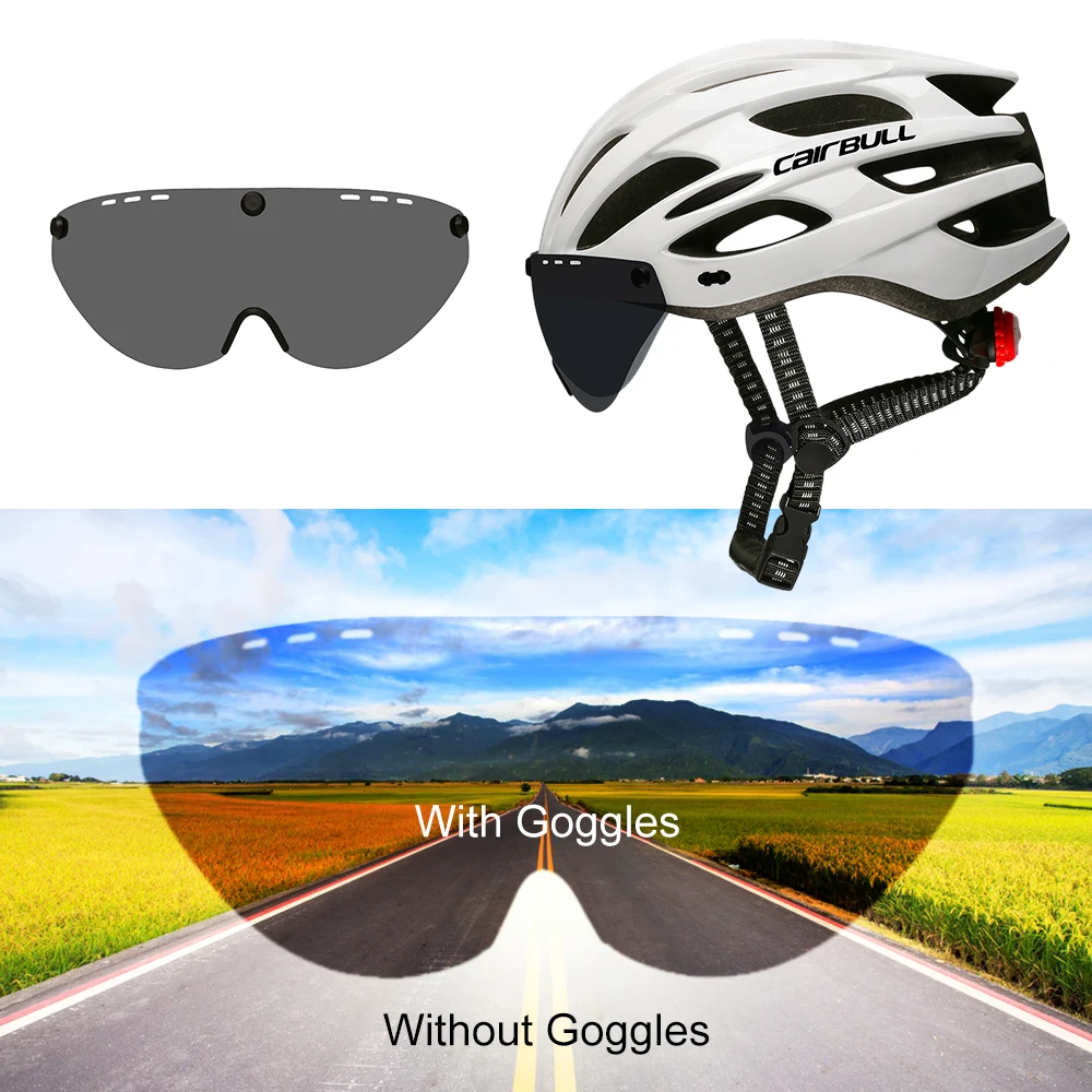 Ultralight Bike Helmet with Safety Light Removable Visor Goggles Cycling Bicycle Safety Helmet 22 Vents for Road Mountain Bike
Ultralight Bike Helmet with Safety Light Removable Visor Goggles Cycling Bicycle Safety Helmet 22 Vents for Road Mountain Bike