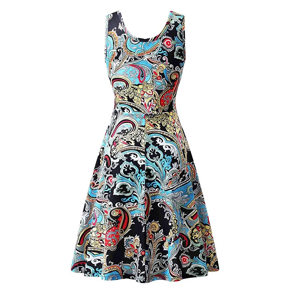 Women Dress Spring Summer Bohemian Sleeveless Blue Printing Summer Beach A Line Casual Dress Floral Dress L417
Women Dress Spring Summer Bohemian Sleeveless Blue Printing Summer Beach A Line Casual Dress Floral Dress L417