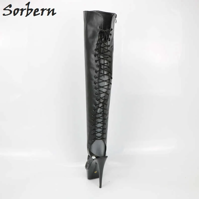 Sorbern Fashion Over The Knee Boots For Women Open Toe Lace Up Back Custom Leg White Boots Opening Of The Boot Women Wide Fit