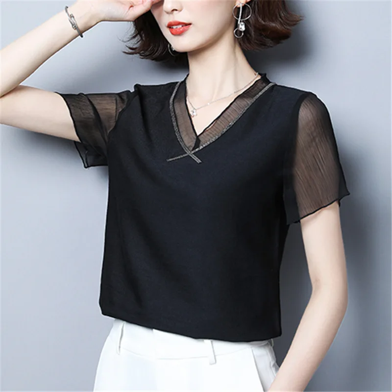 2019 Women Tops And Blouses Summer Shirts Chiffon Blusas V Neck Short Sleeve Solid Black Blouse Ladies Casual Plus Size Clothing
2019 Women Tops And Blouses Summer Shirts Chiffon Blusas V Neck Short Sleeve Solid Black Blouse Ladies Casual Plus Size Clothing
