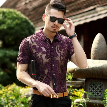 Luxury Transparent Shirt Short Sleeve Sexy See Through Lace Shirt Hollow Out Mesh Sexy Prom Marriage Event Shirt 
Luxury Transparent Shirt Short Sleeve Sexy See Through Lace Shirt Hollow Out Mesh Sexy Prom Marriage Event Shirt