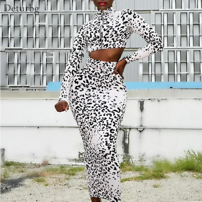 Women Sexy Leopard Cropped Tops and Skirts Female two piece set Long Sleeve Zipper Mock Neck Club 2 pieces set white outfit TZ04
Women Sexy Leopard Cropped Tops and Skirts Female two piece set Long Sleeve Zipper Mock Neck Club 2 pieces set white outfit TZ04