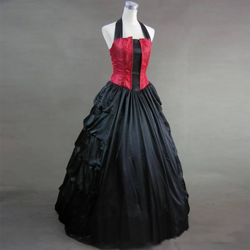 elegant-red-and-black-halter-gothic-victorian-dress