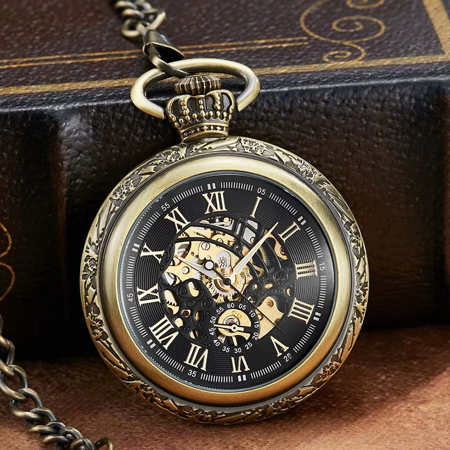 Bronze Mechanical Pocket Watch with Chain Hand Winding Fob Watch without Battery Clock Men Sliver Roman Numbers Engraved Watch
Bronze Mechanical Pocket Watch with Chain Hand Winding Fob Watch without Battery Clock Men Sliver Roman Numbers Engraved Watch