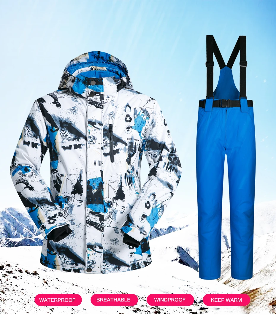 New Outdoor Ski Suit Men's Windproof Waterproof Thermal Snowboard Snow Male Skiing Jacket And Pants sets Skiwear Skating Clothes 18