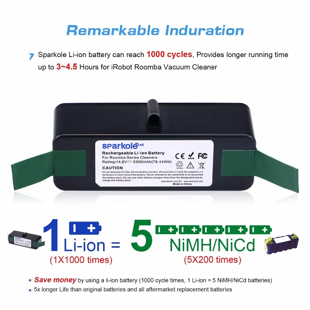 Sparkole 5 3 Ah 14 8v Li Ion Battery For Irobot Roomba 500 600 700 800 Series 555 560 580 620 630 650 760 770 780 790 870 880 R3 Battery For Irobot Battery For Irobot Roombabattery Roomba 500 Aliexpress
