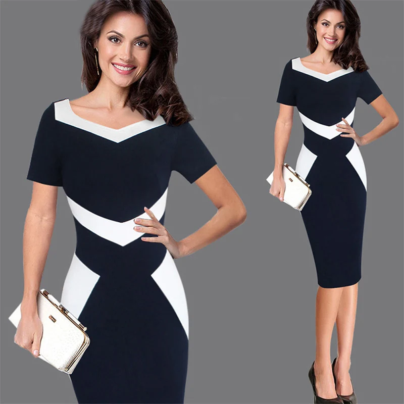 Office Lady Dress Business Work Dress Summer New Women's Clothing V-Neck Short Sleeve Color Block Slim Split Pencil Dress
Office Lady Dress Business Work Dress Summer New Women's Clothing V-Neck Short Sleeve Color Block Slim Split Pencil Dress