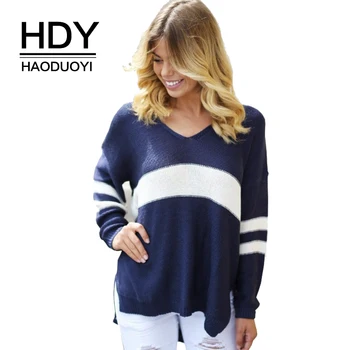 HDY Haoduoyi Blue Color Block V Neck Sweater Knitting Long Sleeve Women Tops Fashion Sweater Jumper Winter Autumn Warm Pullovers
HDY Haoduoyi Blue Color Block V Neck Sweater Knitting Long Sleeve Women Tops Fashion Sweater Jumper Winter Autumn Warm Pullovers